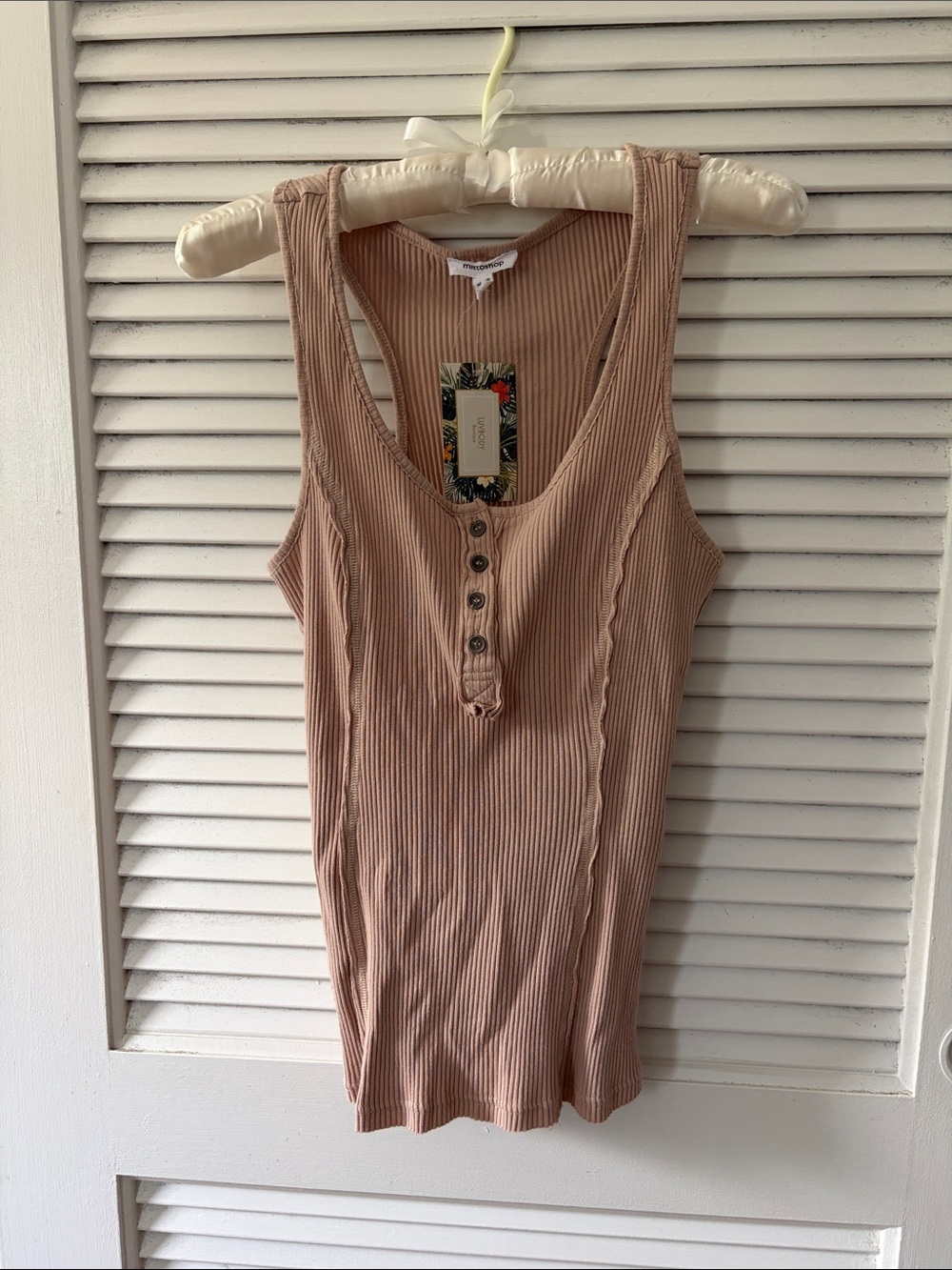 mittoshop Ribbed Henley racer back Tank Top - beige